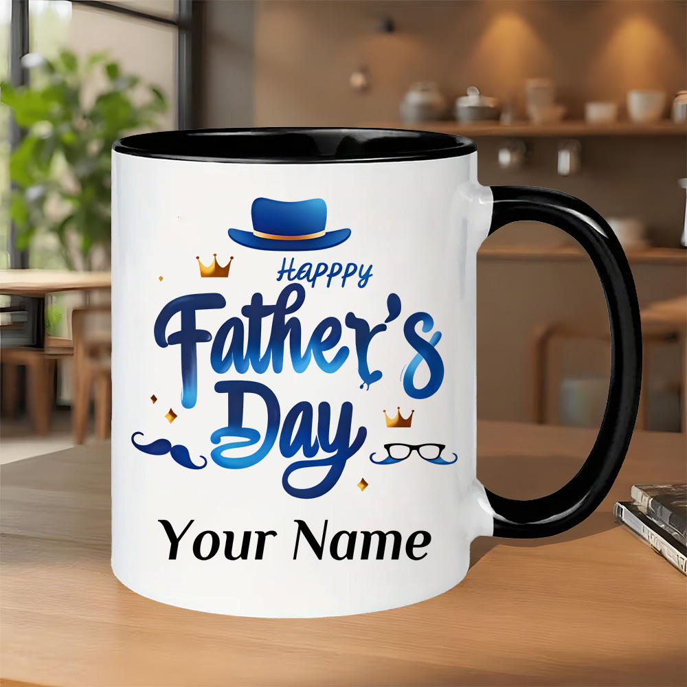 TEMU [gentleman Dad Gift] 1pc 'happy Father's Day' Hat And Mustache 11oz Ceramic Mug | Gentleman Design, Custom Name, Dishwasher Safe, Great Father's