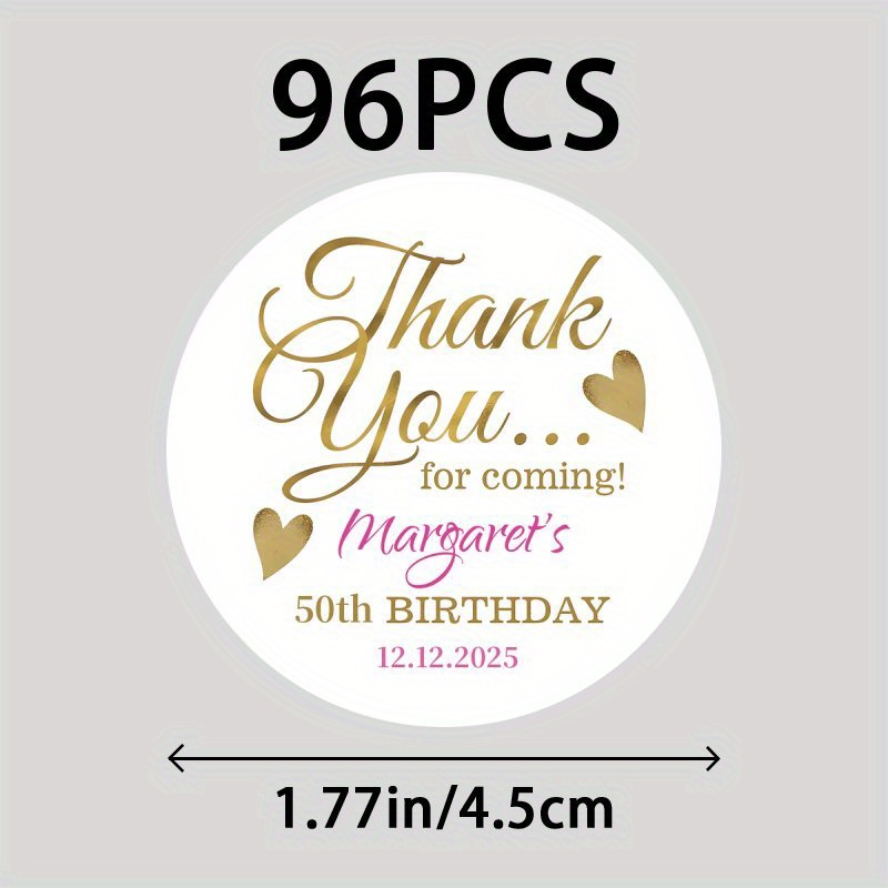 TEMU Personalized Sets Of 48 Or 96 Thank You Name Labels, Custom Birthday Stickers, Party Stickers, And Customizable Options For Names And Ages.
