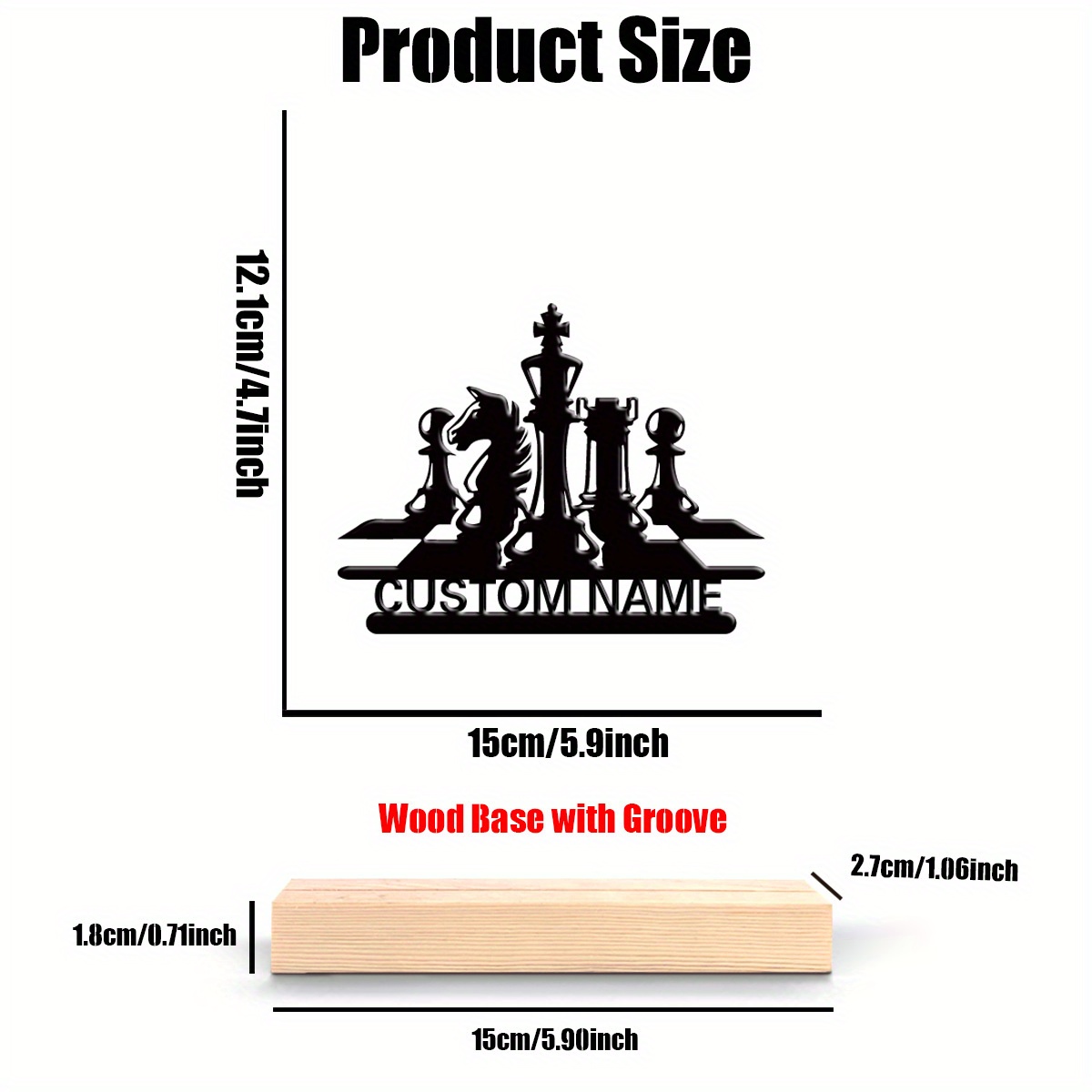 TEMU 1pc Fashion Personalized Custom Chess Metal Art With Wooden Base Tabletop Decoration Vibrant Desk Sculpture With Wooden Base, Ideal For Homes, ,