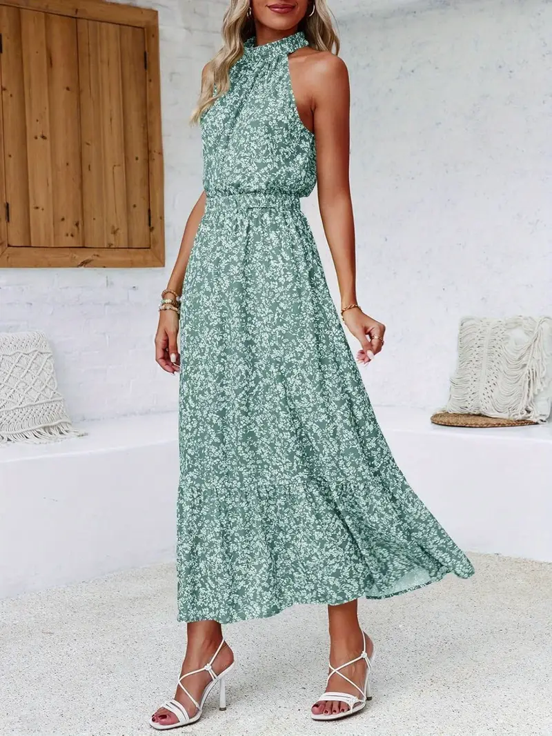 sleeveless women halter floral boho sun vacation long maxi - Temu sleeveless women halter floral boho sun vacation long maxi - Temu