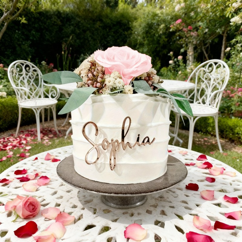 TEMU Custom Cake Toppers, And Year, Exquisite Cake Toppers, Plastic Cards, Wedding Plastic Name Custom Laser-cut Name Tags, Acrylic Wedding Cards,