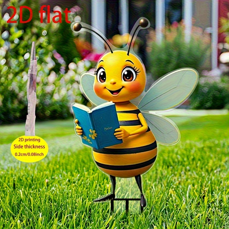 2D Plano - 【2D Plano】 2D Plano - [2D Plano] 2D Plano, Estaca de Decoración Acrílica de Abeja Lectora Linda para Jardín, Adecuada para Macetas, Patios, Jardines, Decoración de Suelo al Aire Libre, Arte de Patio, Arte Moderno, Regalo para Amigos