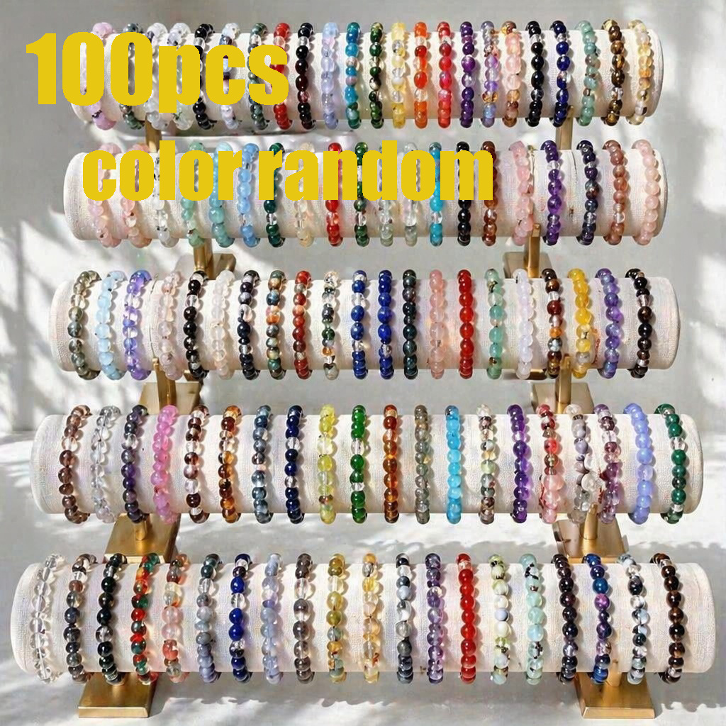 Image of Random Color 100pcs Bohemian Style Handmade Glass Bead Bracelet Set, Colorful Crackle Bead Bracelets And Bracelets, Suitable For Men And Women- A Perfect Gift For Relatives