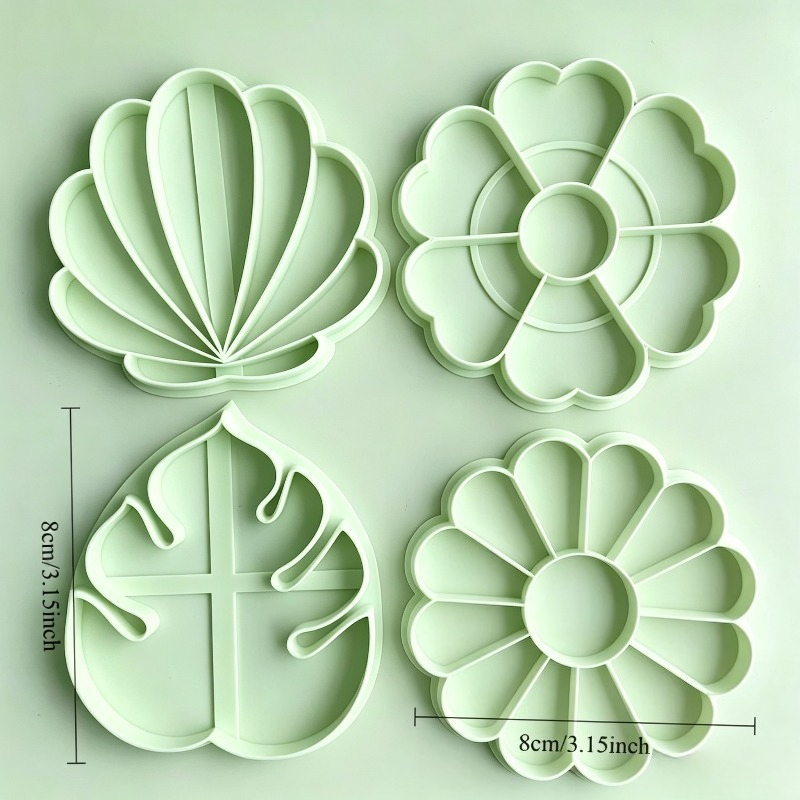 TEMU 4pcs Flower, Shell, And Leaf Clay Cutter Mold Set, Shell Flower And Leaf Clay Molds, Polymer Air-dry Clay Embossing Tools, Great For