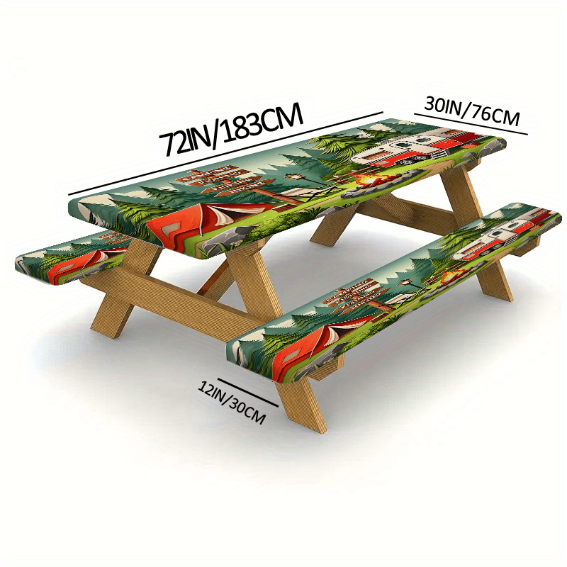 TEMU 1/ 3pcs Forest Picnic Tablecloth Set - Outdoor Rectangular Chair Cloth Set Installation, Suitable For Indoor, Outdoor, Terrace, Picnic, Party,