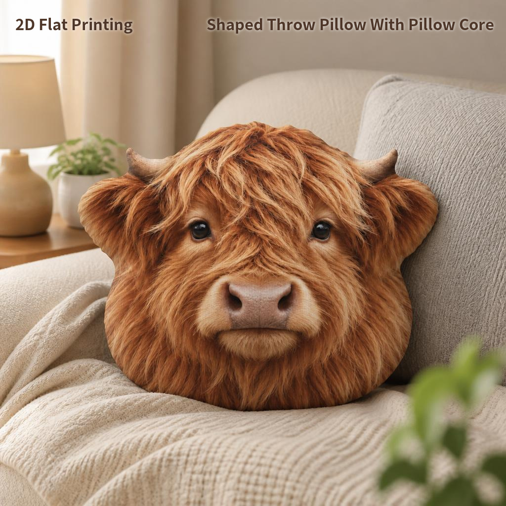 TEMU 2d Flat Highland Cow Gift Shaped Stuffed Throw Pillow Decorative Cushion Pillow For Living Room Bedroom Sofa And Farmhouse Decor Guide