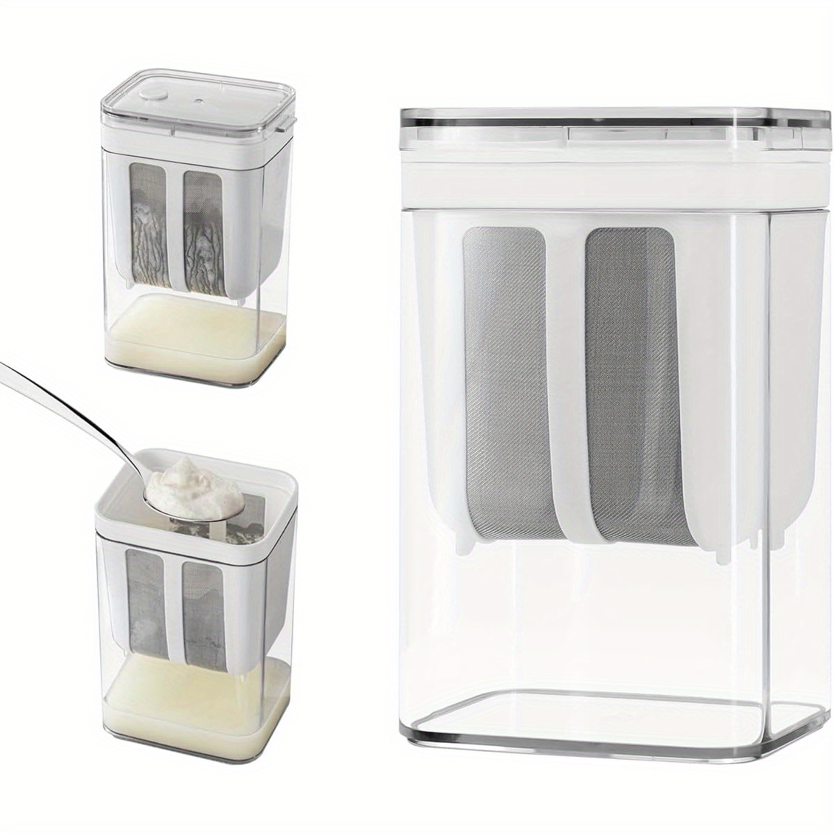 37.2oz multi-functional   maker strainer   mesh bag & lid - durable plastic thick yogurt, soy milk,  , berries, soup,  , coffee - no electricity needed, portable kitchen tool, yogurt making machine, sleek kitchenware, transparent container details 0