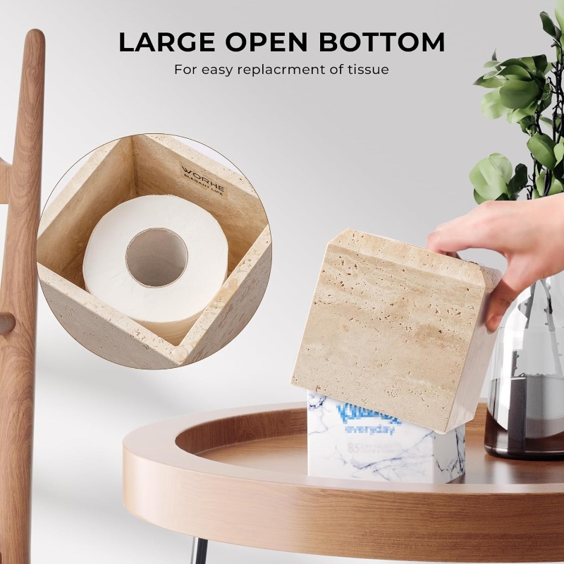 1pc heavy duty natural marble tissue box holder & toilet paper dispenser - beige/beige/ brown/gray/white - elegant marble pattern, -slip base, one-hand opening, fits square tissues - ideal for bathroom, living room, office - decorative storage organizer - perfect gift for home decor - compatible with single/  tissues, tissue holder bathroom, toilet paper holder wall mount, toilet roll storage Product details 5