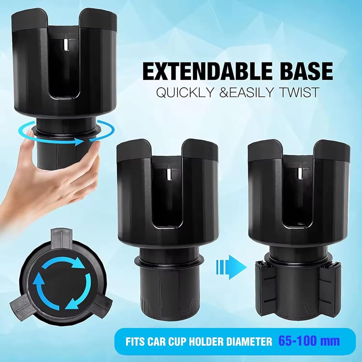 Adjustable Car Cup Holder Expander Pad, Top Fits Bottles, Base Adjustable 6.5-9.5cm For Round Cup Holders, No Tools Needed, Universal Vehicle Drink Adapter