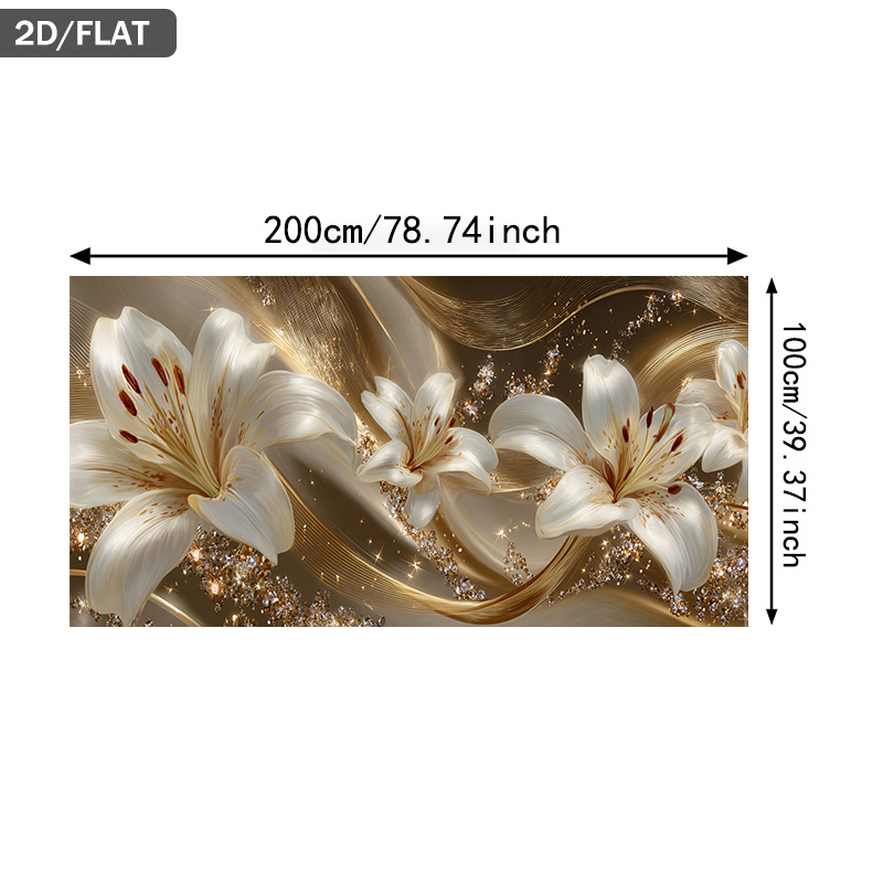 TEMU 2d Flat, 2d Flat 1pc 39.37*78.74in/100cm*200cm Frameless Golden Lily Flowers Sparkling Background Print Art Wall Art Canvas Painting Art For
