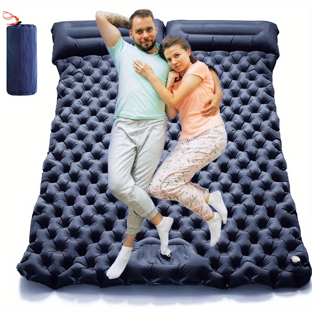E-shop Doppelter Schlafmatte Campingmatratzen für 2 Personen mit Kissen, eingebauter Fußpumpe, aufblasbare Schlafmatte für Rucksackreisen, Wandern,