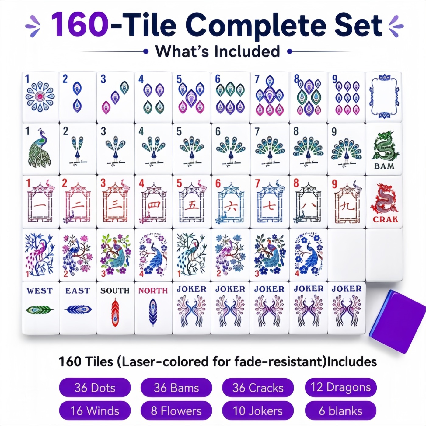TEMU Complete Edition American Game - Scratch-resistant High-density Acrylic Tiles Suitable For Villa Parties, Luxury Oriental Peacock & Dragon Set