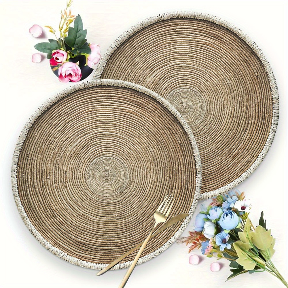 4pcs Wood Grain Round Placemats, Minimalist Style, 15x15 Inches / 38x38cm, Washable Placemats Suitable for Dining Tables, Holiday Decorations, Parties, Coffee Tables, Kitchen Tables, 15in X 15in, Universal Design, Perfect Gift for Chefs