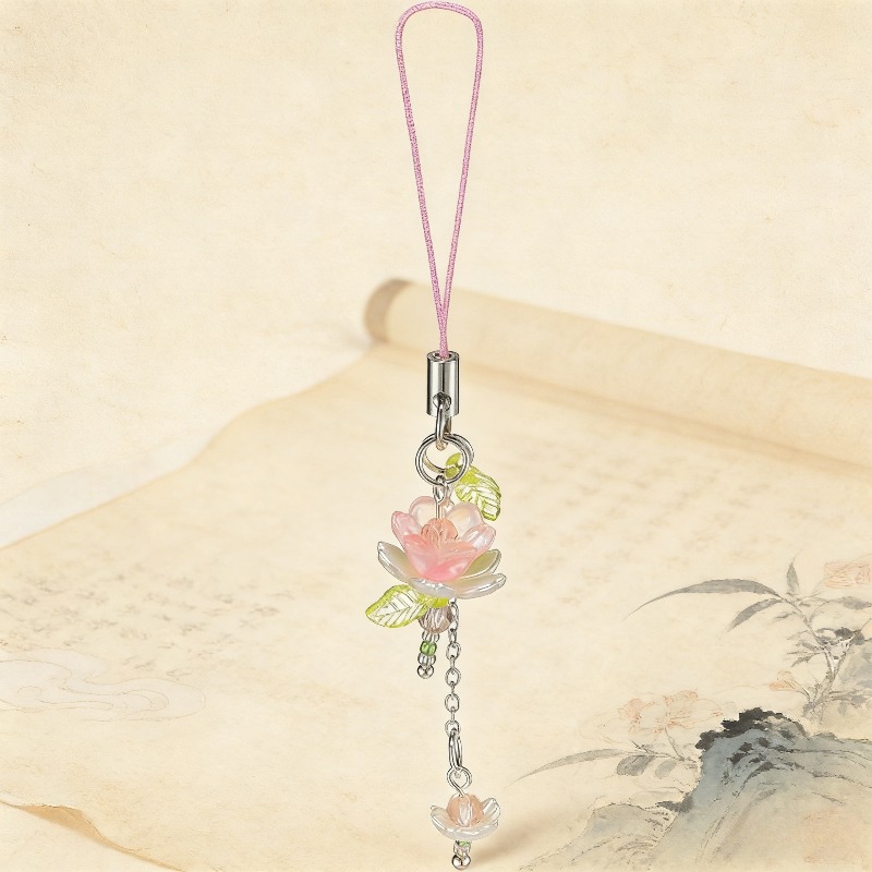 TEMU Accessoire de téléphone , joli cordon de téléphone de fleur de lotus, accessoire décoratif fait main pour femme, pochette porte-clés, pendentif