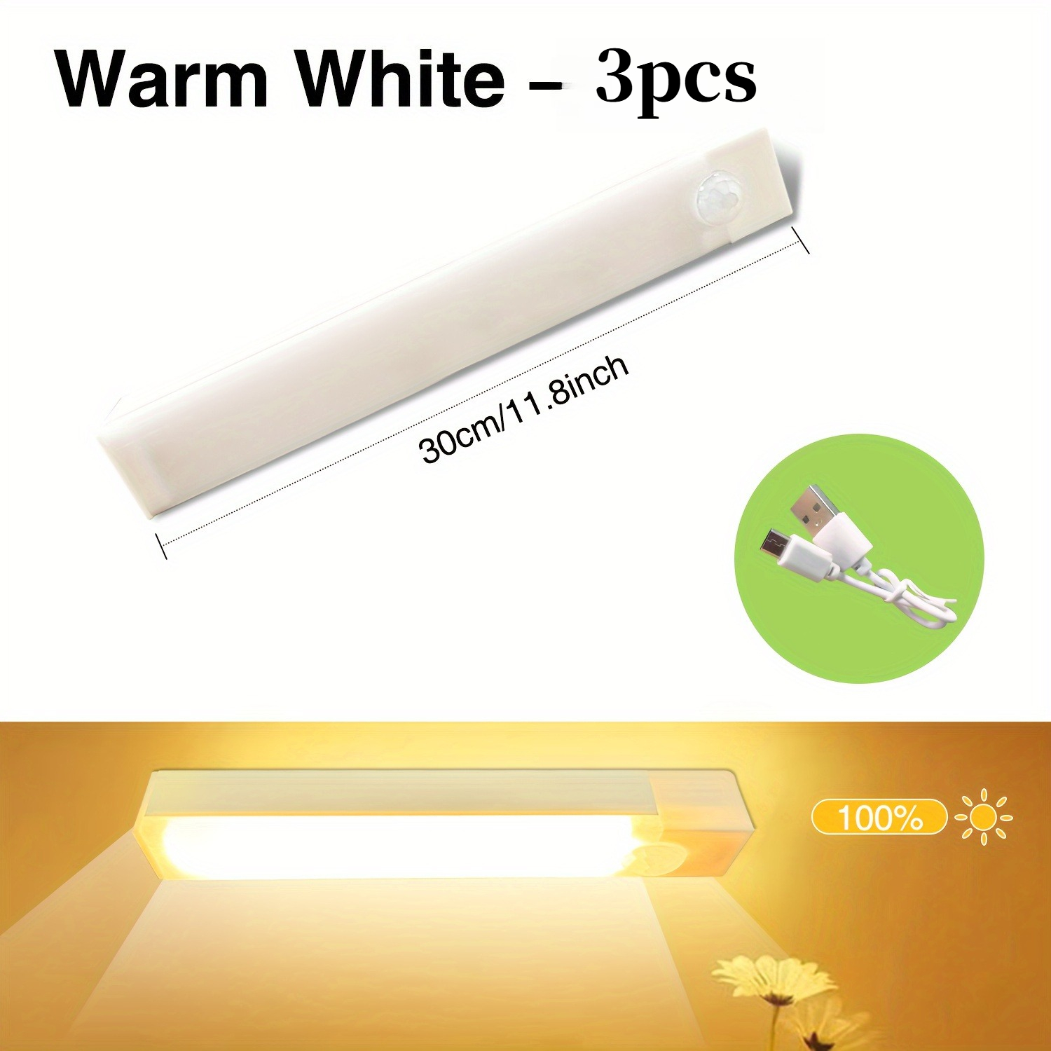TEMU 3 pezzi Luci LED con di , Luci Notturne Ricaricabili, Facile Installazione Adesivo Magnetico Luci per Armadietti, Adatte per Cucina, Armadio,