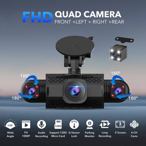 4k definition car cameras with 360 rotation front rear reversing cameras 1080p dash cameras loop recording night version gravity sensor wdr