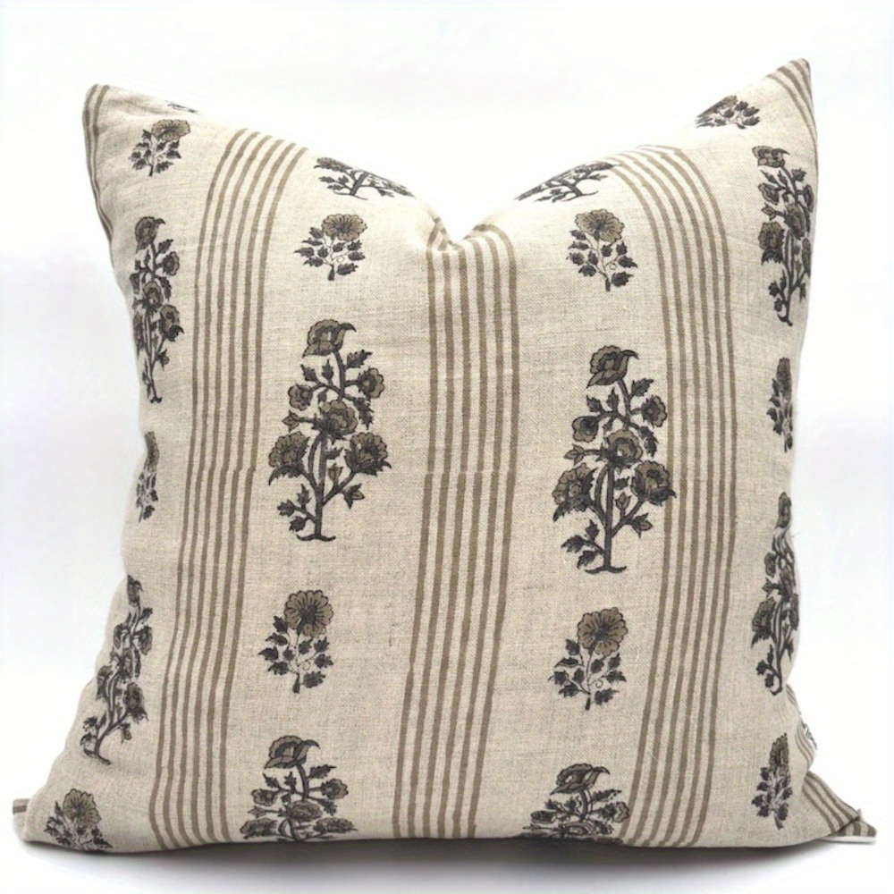 TEMU Floral Pillow Cover Single-side Decorative Throw Pillow Bedroom Decor Home Accent Striped Pillow Housewarming Gift Lumbar Farmhouse Style Gift For Living Room, Sofa Decor, Gift For