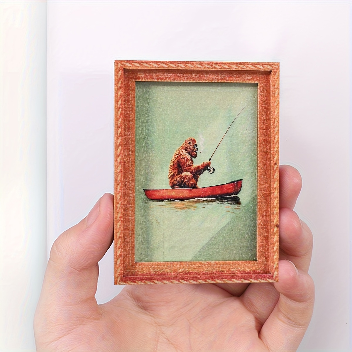 TEMU 1pc Mini Photo Frame-shaped Refrigerator Magnet, Gorilla Fishing Pattern, Wonderful Decorative Prop, Holiday Gift