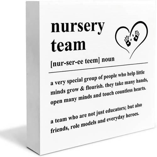 1pc nursery team heart shaped handprint pvc desktop sign ornament tabletop decoration office room decor kindergarten teacher gift nursery decoration decorative sign and plaque