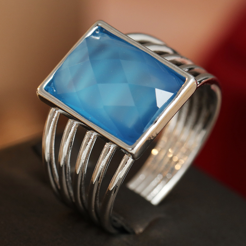 Women's Bohemian Style Blue Square Bead Copper Ring