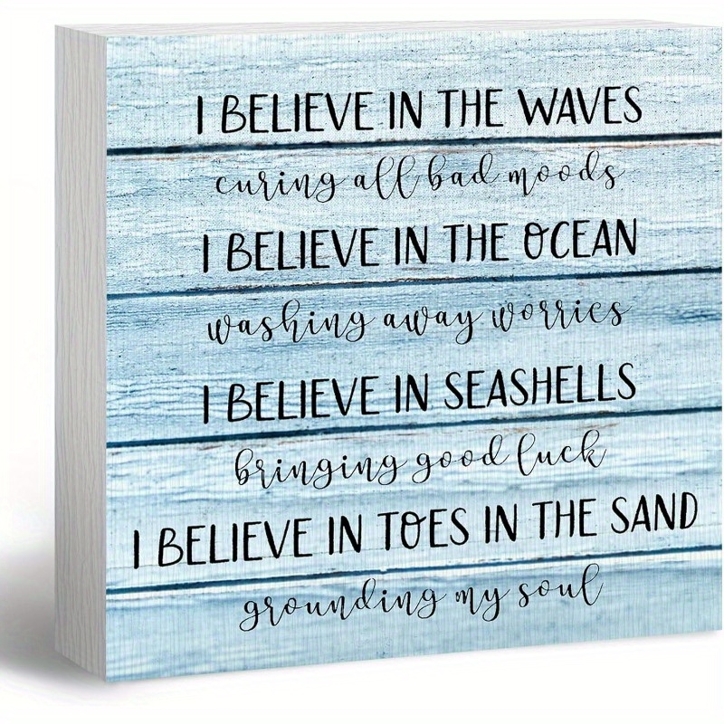 TEMU Beach House Decor, Beach Theme Bathroom Decor, Inspirational Wooden , In Wood Sign Plaque For Beach Wall Shelf Decor, Beach Gifts 5x5 Inches