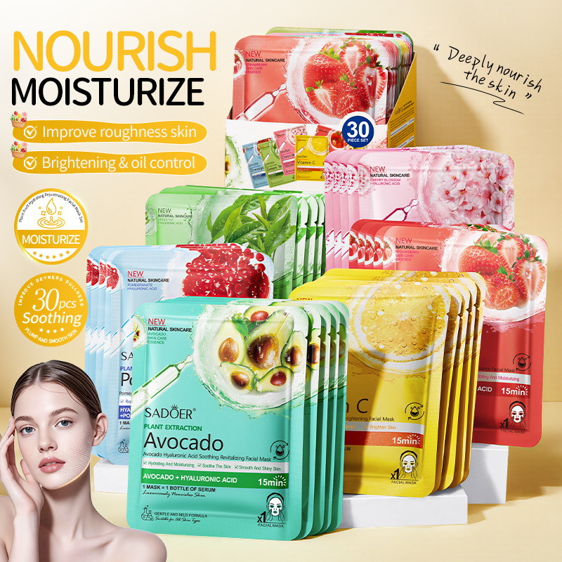30pcs Fruit-Extract Hydrating Face Mask Set - Brightening Skincare Gift for Women