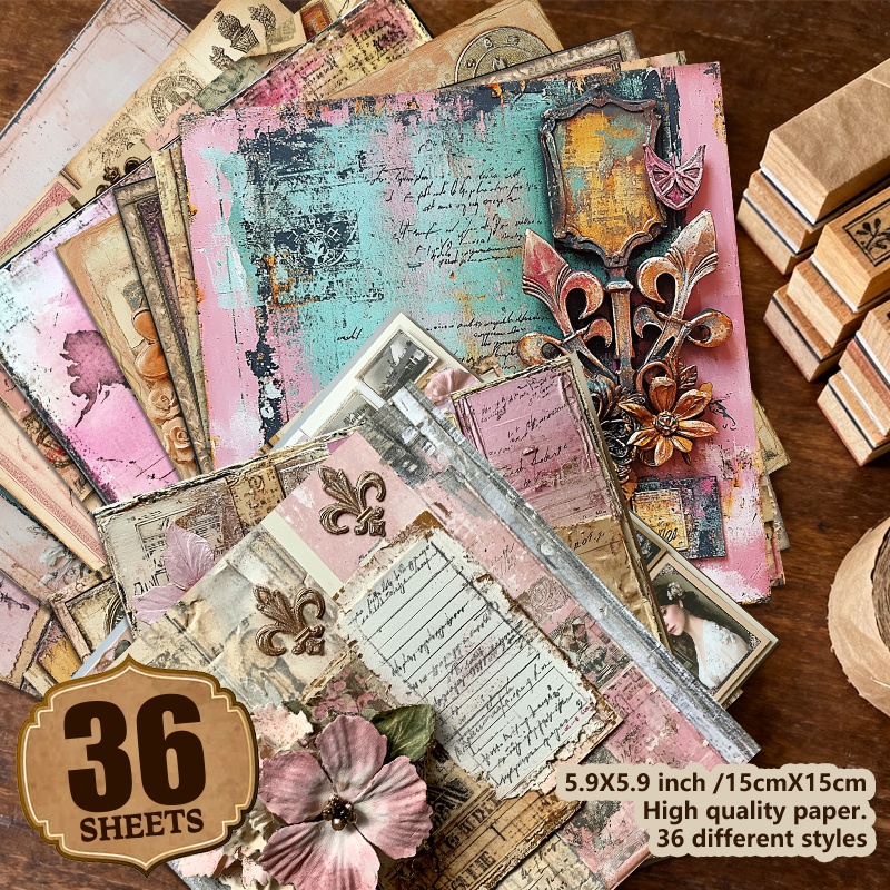 TEMU 36 Pink Floral Decorative Paper Sheets | Suitable For Collage Art, Scrapbooking, Crafting, Journaling, Vintage Diaries, Craft Projects, Junk