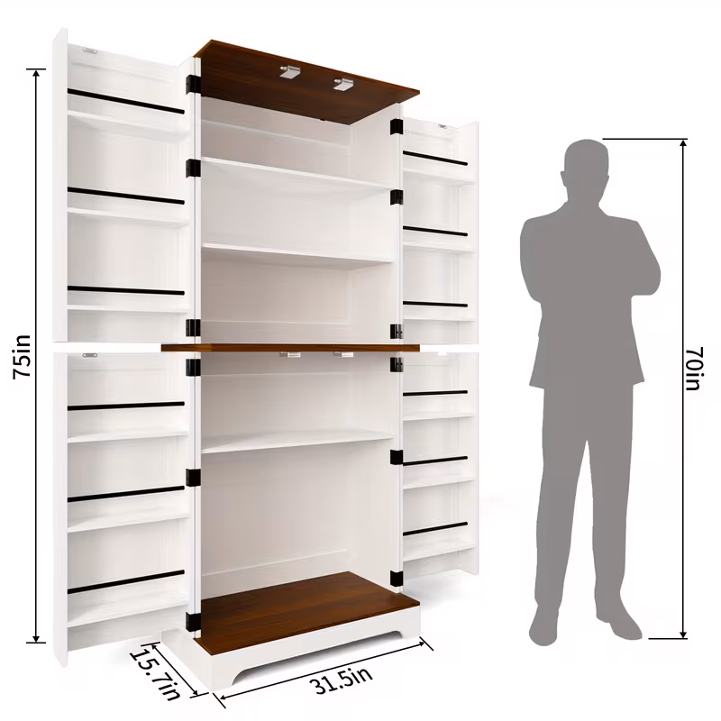 75" Freestanding Kitchen Pantry Storage Cabinet with 4 Barn Doors & Adjustable Shelves