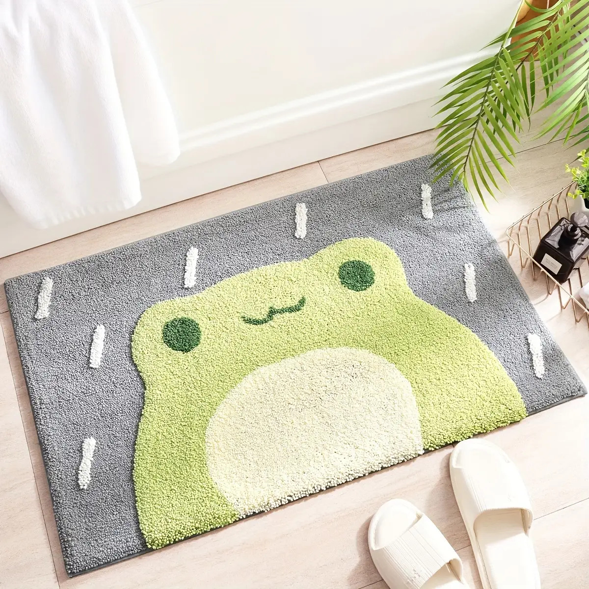TEMU 1 Cute Frog Floor Mat, Anti-slip And Comfortable Cartoon Frog Bathroom Floor Mat, Made Of High-quality Flannel Material, Suitable For Bedroom,