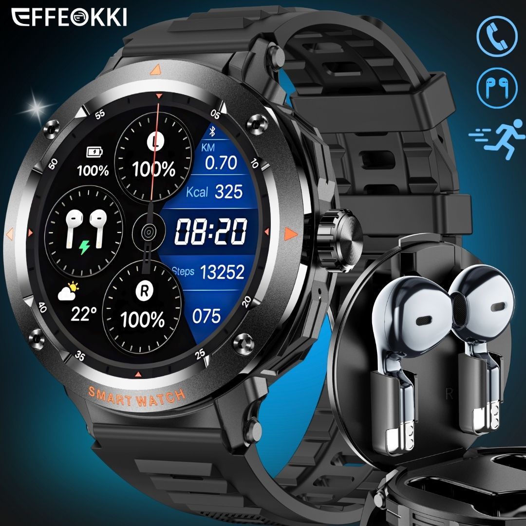 Image of Effeokki Tws 2-in-1 Smartwatch With Earbuds - Alloy Bezel, 1.46" Round Display, Wireless Call Function, Music , Nfc, Multiple Sports , Fitness Tracking, Compatible With Iphone Smartphone