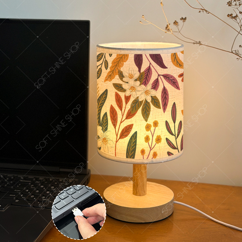 USB-Powered Printed Table Lamp with Fabric Shade