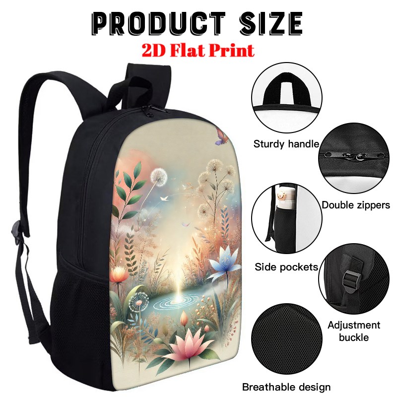 1pc   floral landscape backpack large capacity travel backpack for men and women lightweight computer bag laptop shoulder bags for college hiking camping 2d   printing 2d flat