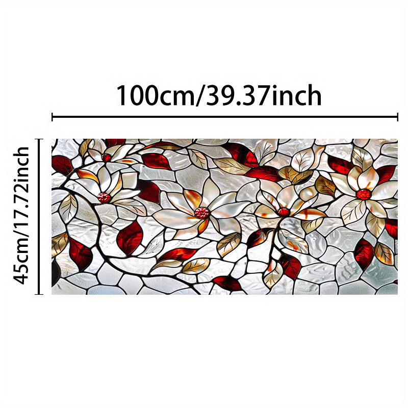 TEMU 1pc, 2d Flat Floral Pattern Colored Glass Window Film, Suitable For Doors And Windows Pvc Electrostatic Adhesive Decorative Film, Suitable For