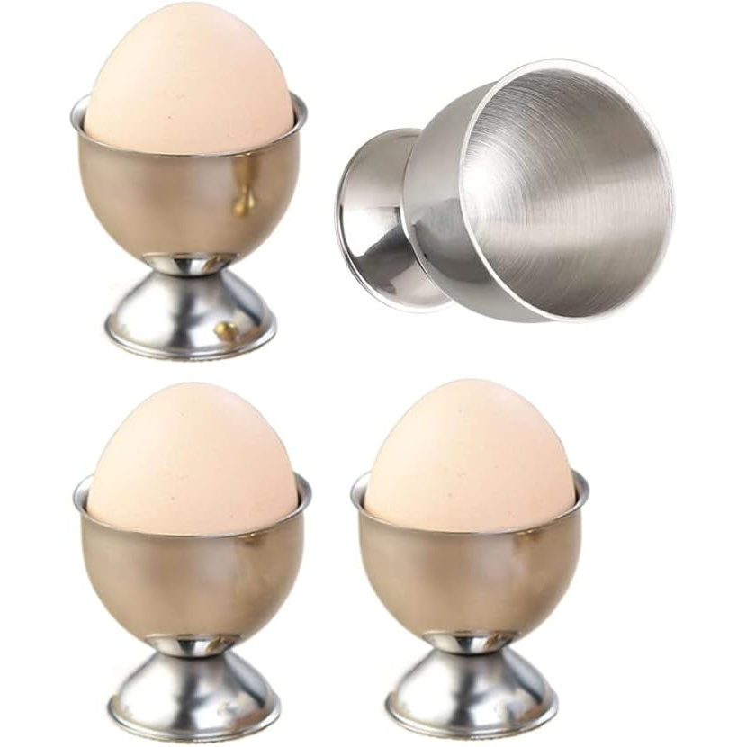 1pc/4pcs Stainless Steel Egg Cup Holder, Egg Cooking Holder, Kitchen Gadgets, Silvery