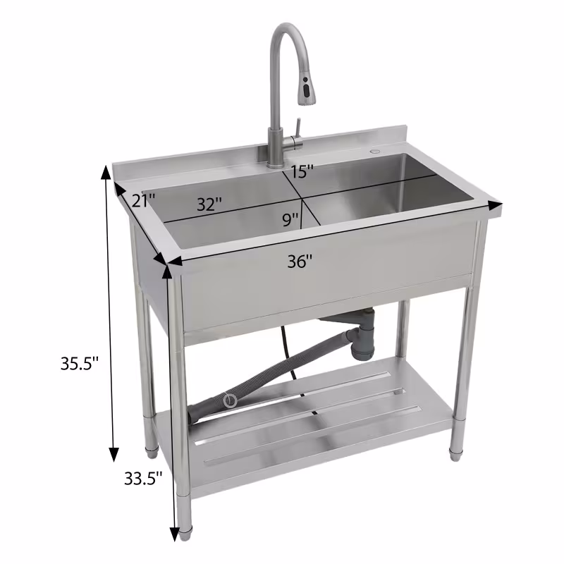 21 d x 36 w x 35.5 h stainl steel large utility sink single bowl freestanding commercial restaurant sink with pull-out faucet utility sink for laundry room Product details 5