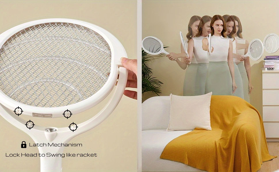 electric fly swatter with a rotating head rechargeable design and telescopic extension for indoor use effective against bugs and mosquitoes details 2