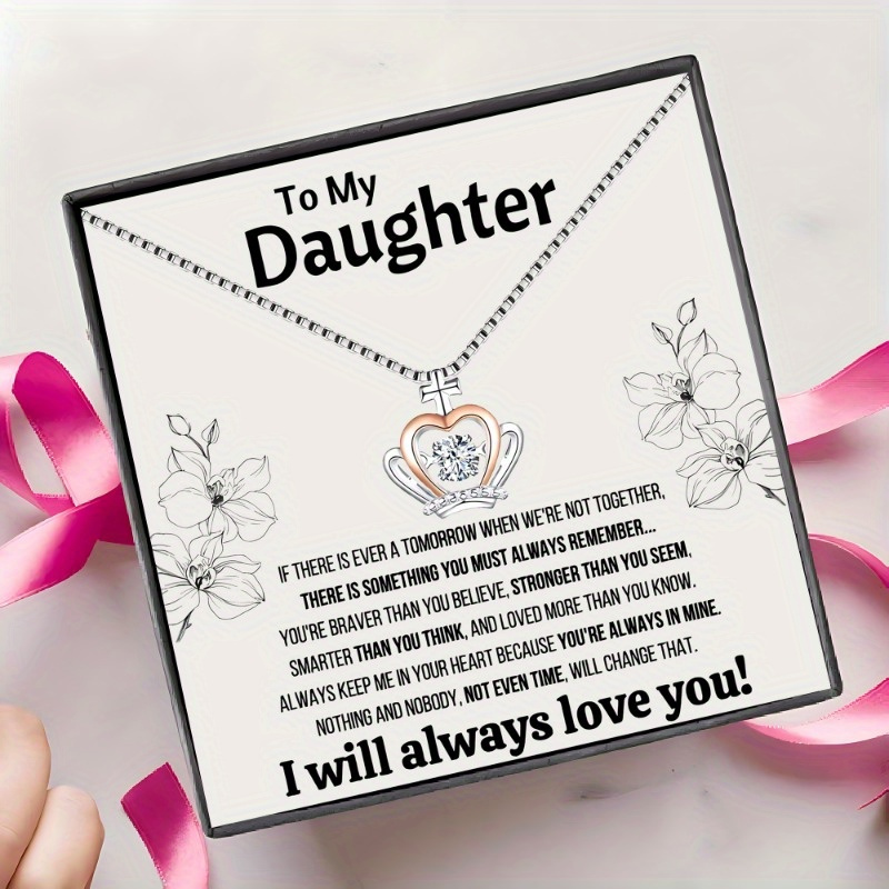 Crown Pendant Necklace Gift Set for Daughter, Personalized Message