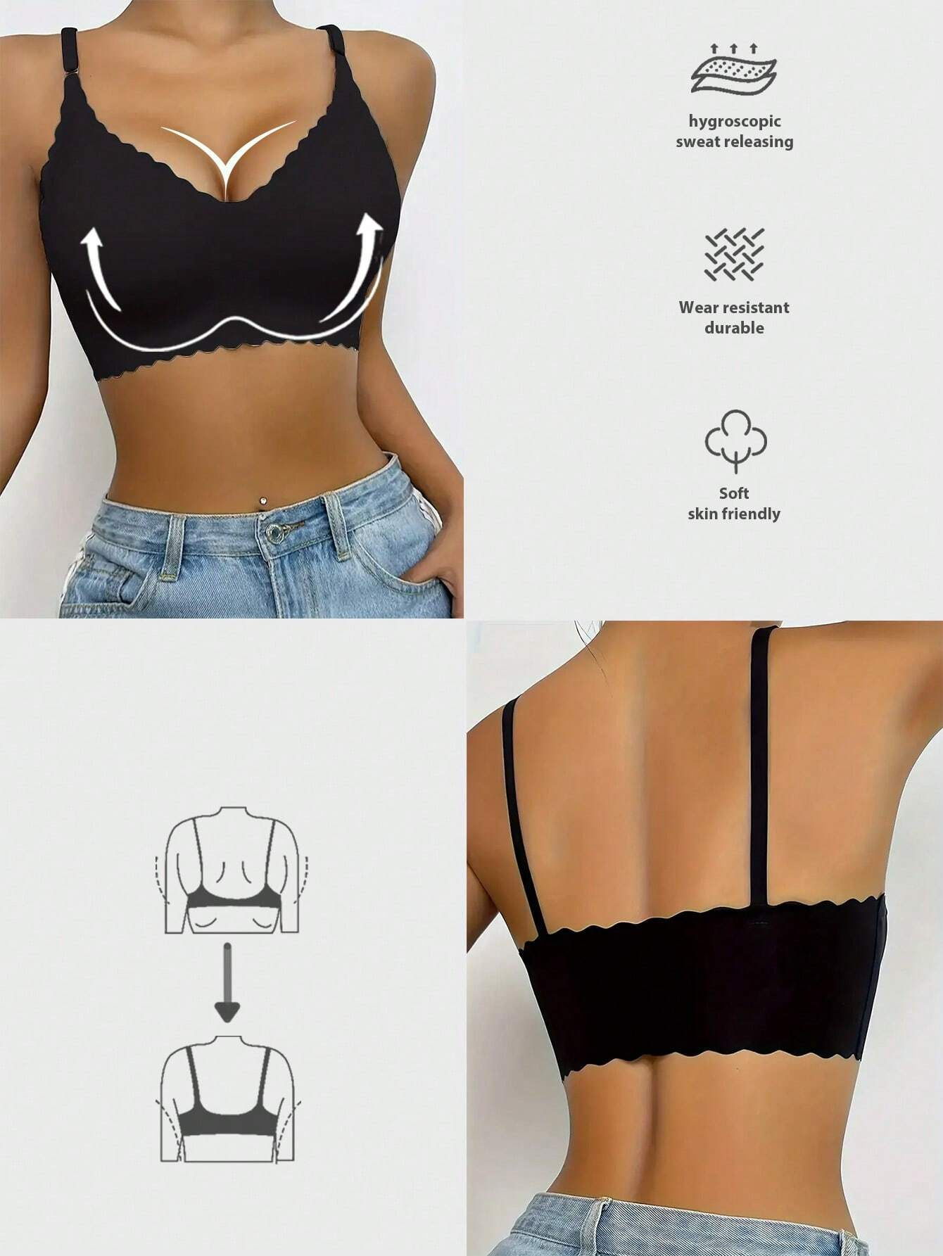 7pcs womens wireless bras seamless braslette with deep v neckline non slip   base soft everyday bras for under corset   yoga clothing multi color options red   gray white blue brown must have everyday special occasion bras Product details 4