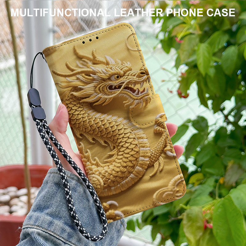 TEMU Phone Case: Magnetic Flip Wallet Phone Case With Card Slot, Lanyard, And Foldable Stand, Pattern Cover, Suitable For Oppo A15/a12/a11//a9