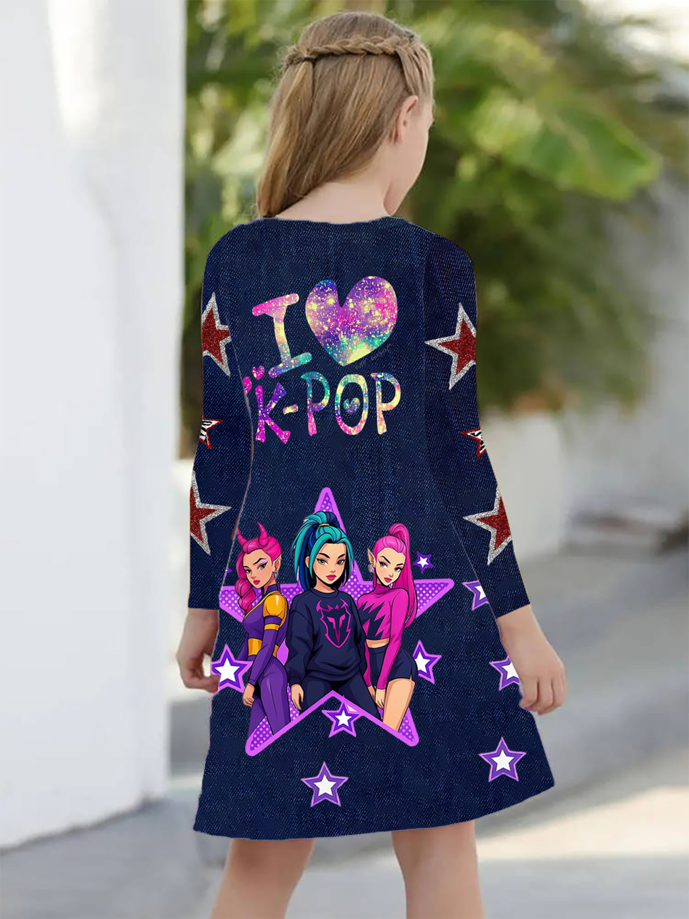 girls kpop group print dress star cute asymmetric long - Temu Bahrain