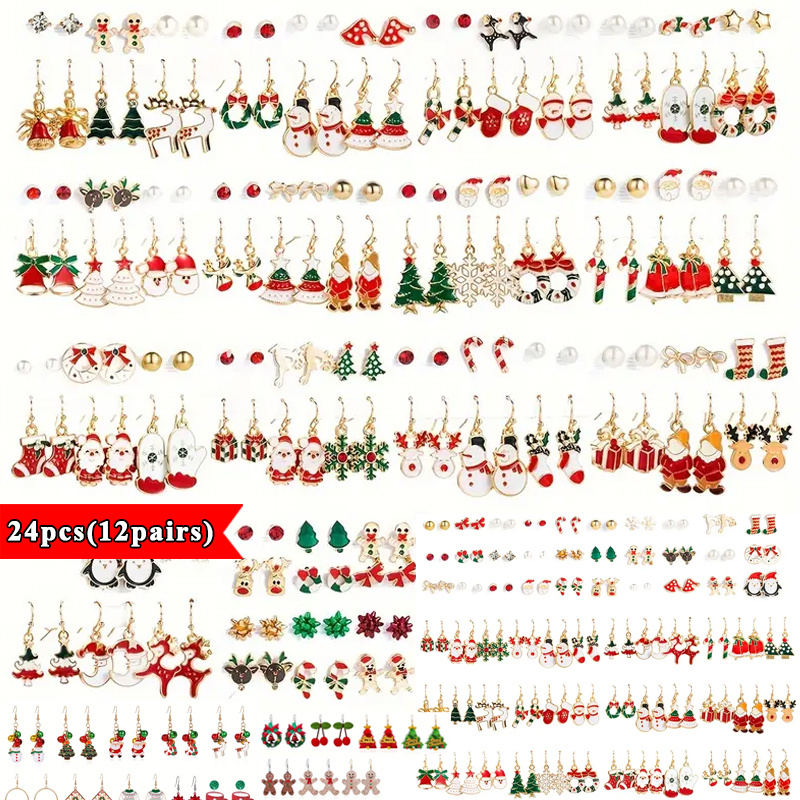 TEMU 24pcs/ 36pcs/ 72pcs Party Earring Packs, Christmas Earrings For Women, Bulk Christmas Gift, Holiday Dangle Earrings, Cute Xmas Stud Earring Set,