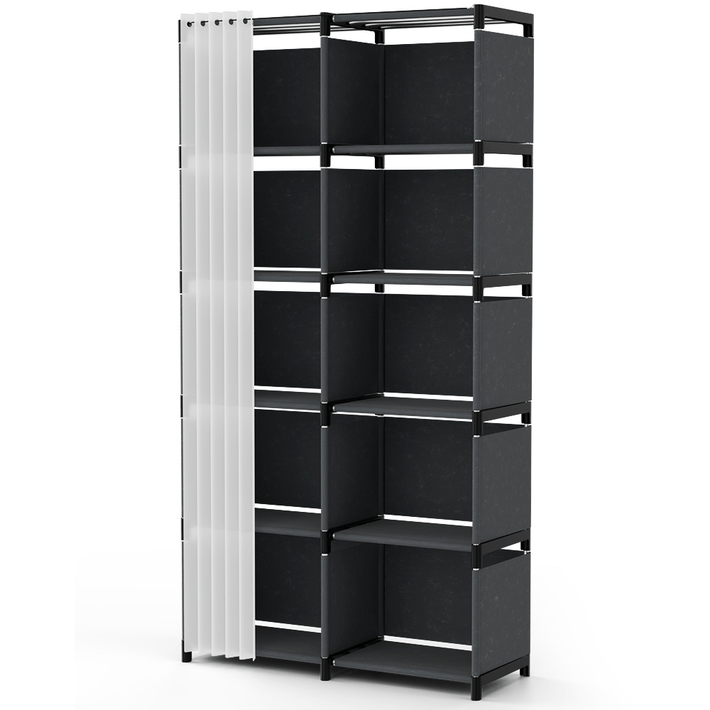 TEMU 155x80x31cm 6-tier Double-row Portable Wardrobe, Fabric Organiser With Curtain, Freestanding Clothes Storage Cabinet For Bedroom, Dorm, Portable
