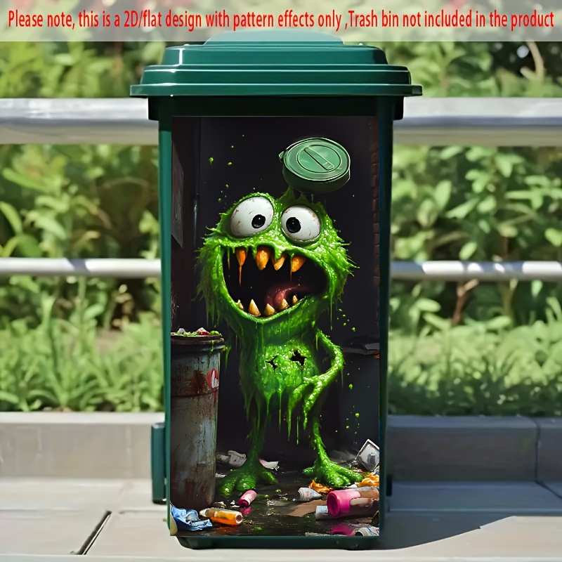 TEMU A 2d Sticker Of A Trash Can Featuring A Creative Design, Suitable For Decorating Trash Bins, Walls, And Kitchens.