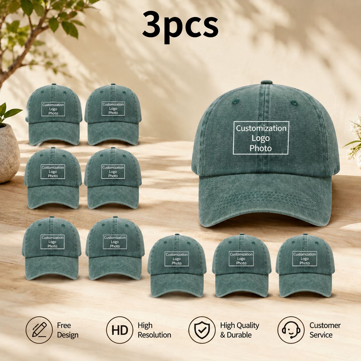 TEMU 3 Gorras Personalizadas, Personalizables con /Tipo/Logo Estilo Vintage Envejecido, Gorra de Béisbol Unisex, Gorra con Ala Curva para Uso en