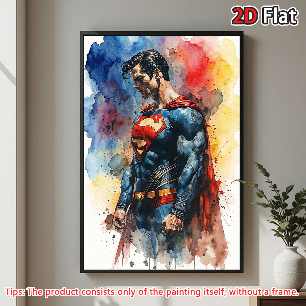 TEMU Piatto 2D, [Piatto 2D] 1 pz WB Superman, Supereroe DC, su Tela Stile , Decorazione da Parete Senza Cornice, per Soggiorno, Camera da Letto,