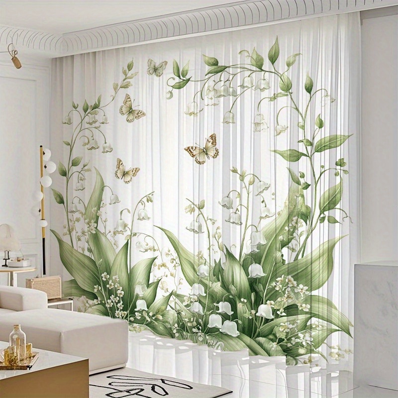 TEMU 2pcs Elegant Floral & Print Curtains Cute Sheers Leaf Curtain Tulle Vine Window Curtains Sheersivy Pretty Curtain For Living Room Bedroomwindow