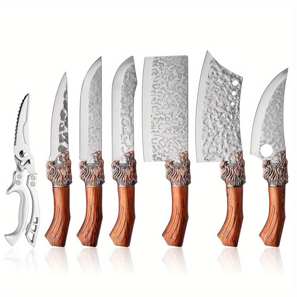 7pcs Kitchen Chef Knife Set; High Quality Chef's Knife; High Hardness Quality Steel Blade, Sharp and Durable; Essential Knives for Home Kitchen/dining; Meat Slicer Knife; Vegetable Knife; Fruit Knife; Butcher Knife; Chicken Deboning Scissors.