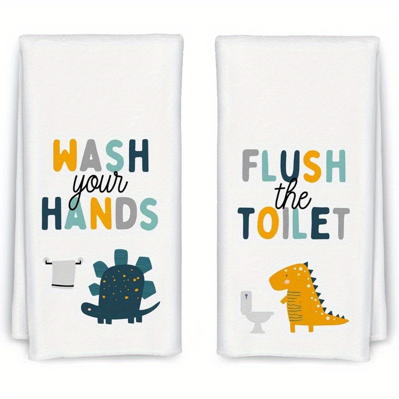 

2-pack Dinosaur-themed Hand Towels, 18x26 Inch, Soft Polyester, Contemporary Style, Space-themed Bathroom Decor, Machine Washable, Rectangular Hand & Bath Towel Set