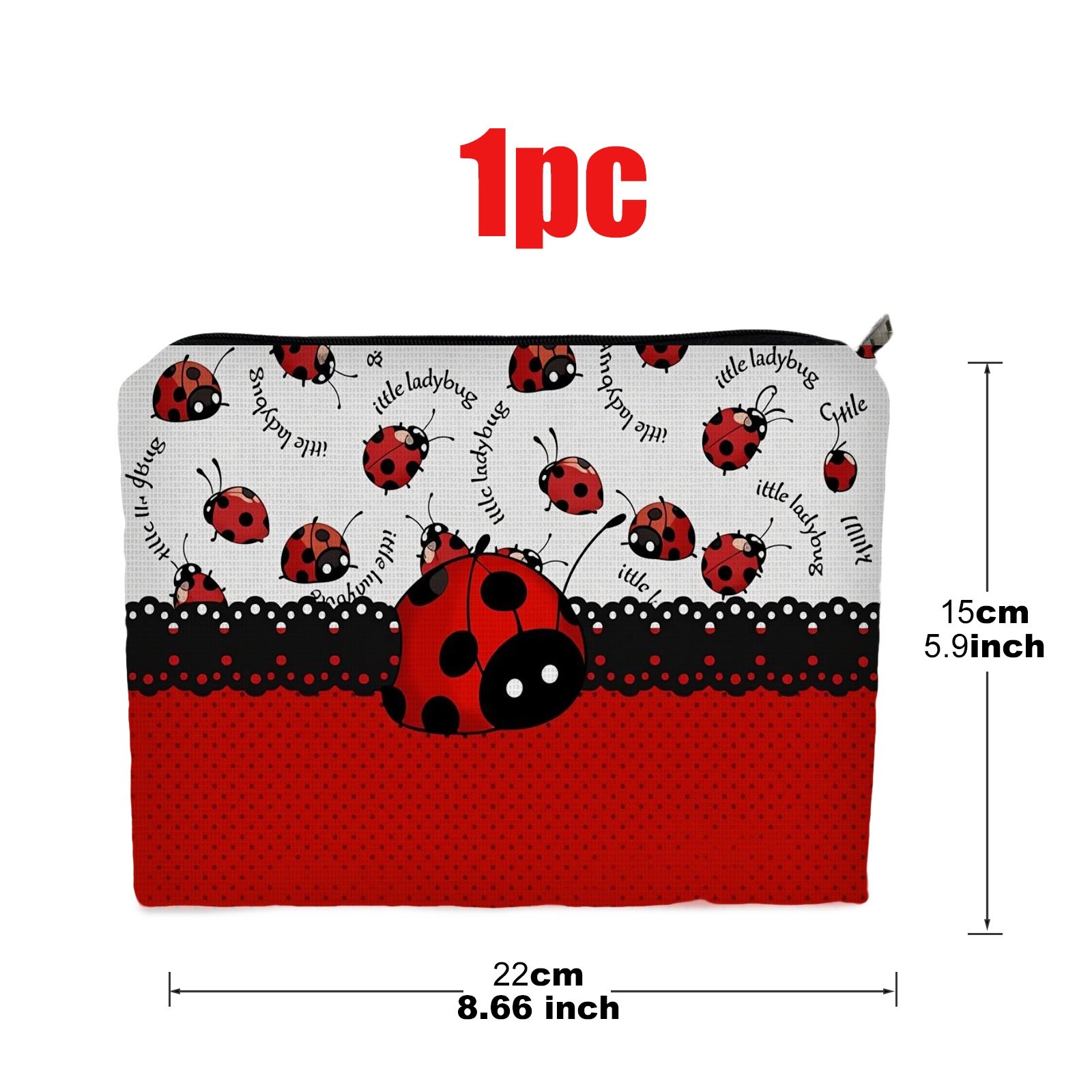 TEMU 1pc Double - Sided Cosmetic Bag, Size 5.9in*8.66in, Red Ladybug - Themed, Whimsical Design, Polyester Material, Ideal For Storage, Cute &