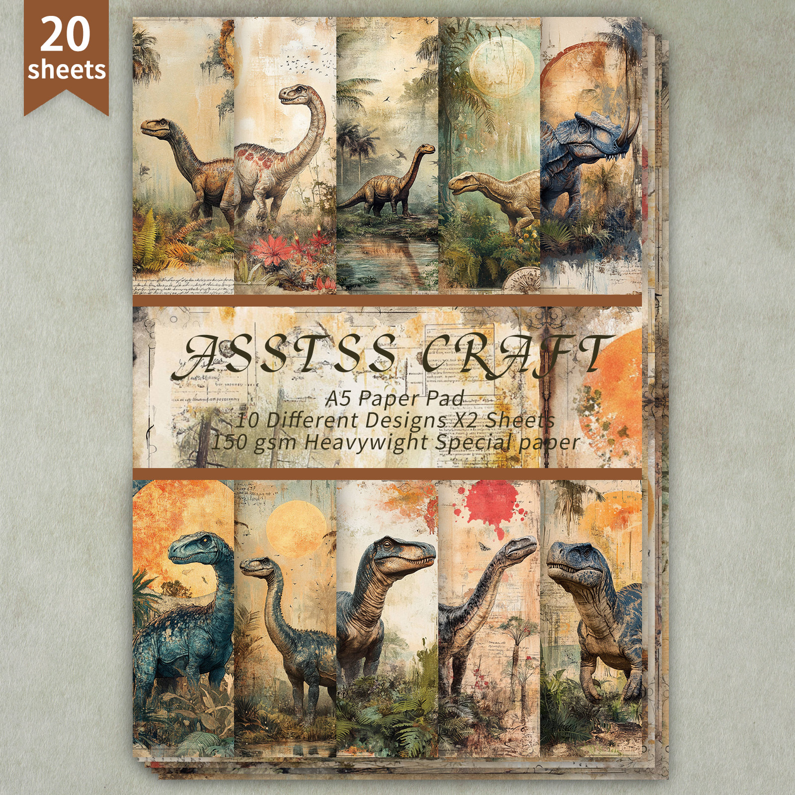 TEMU 20 Sheets Of A5 Paper Featuring Retro Jurassic Dinosaurs, Ideal For Decorative Purposes, Crafting, Junk Journaling, And Handmade Vintage
